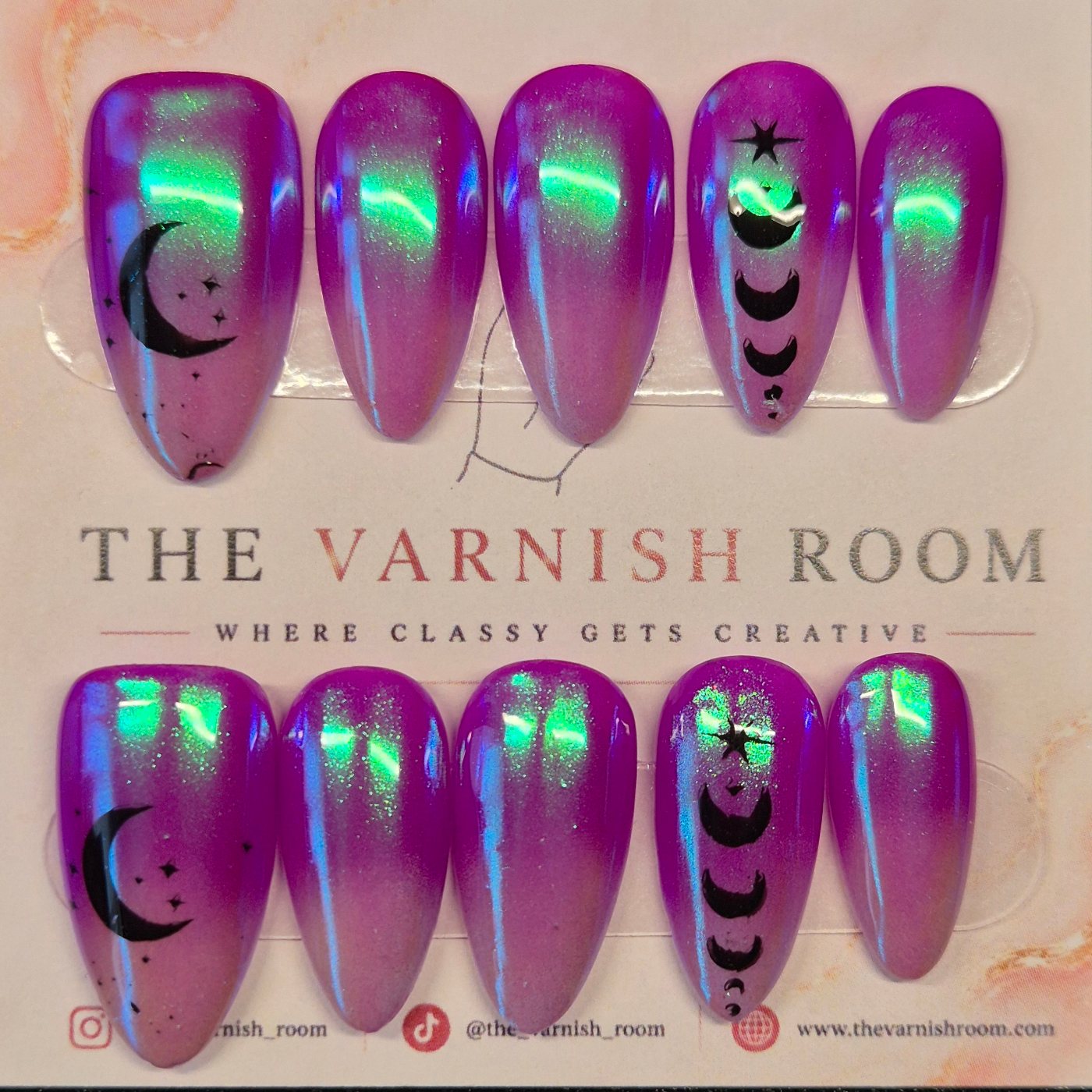 Aurora Moon — hand-painted press-on nail set by The Varnish Room