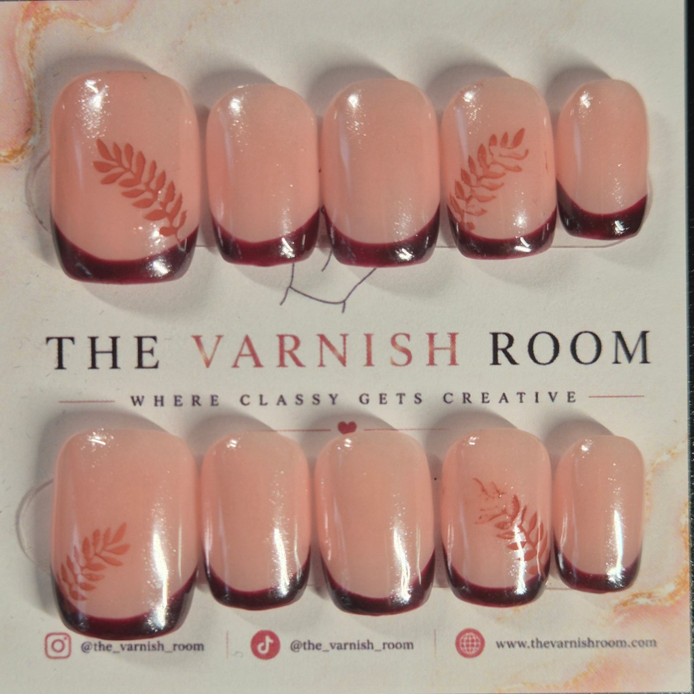 Velvet Leaf Chrome French Tips — hand-painted press-on nail set by The Varnish Room