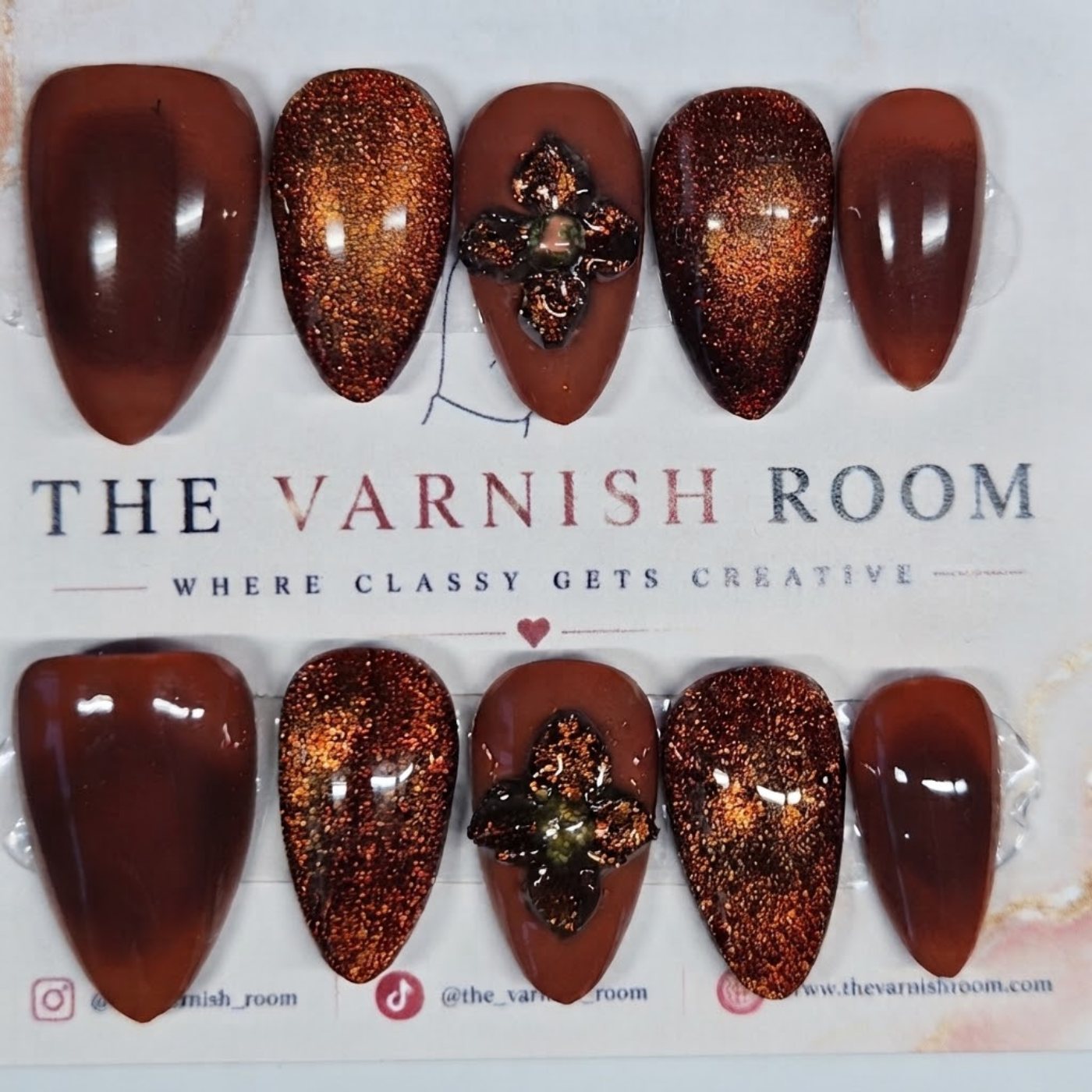 Cozy Copper — hand-painted press-on nail set by The Varnish Room