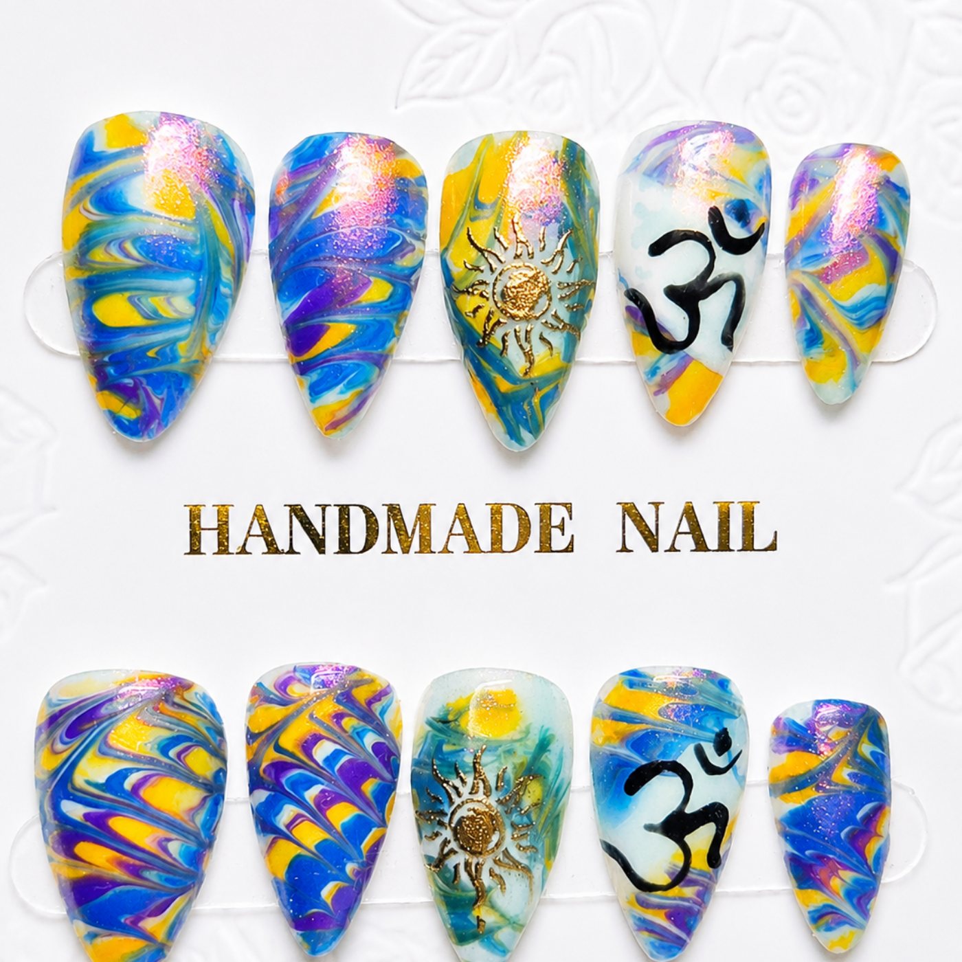 Divine Swirls: Boho Spiritual — hand-painted press-on nail set by The Varnish Room