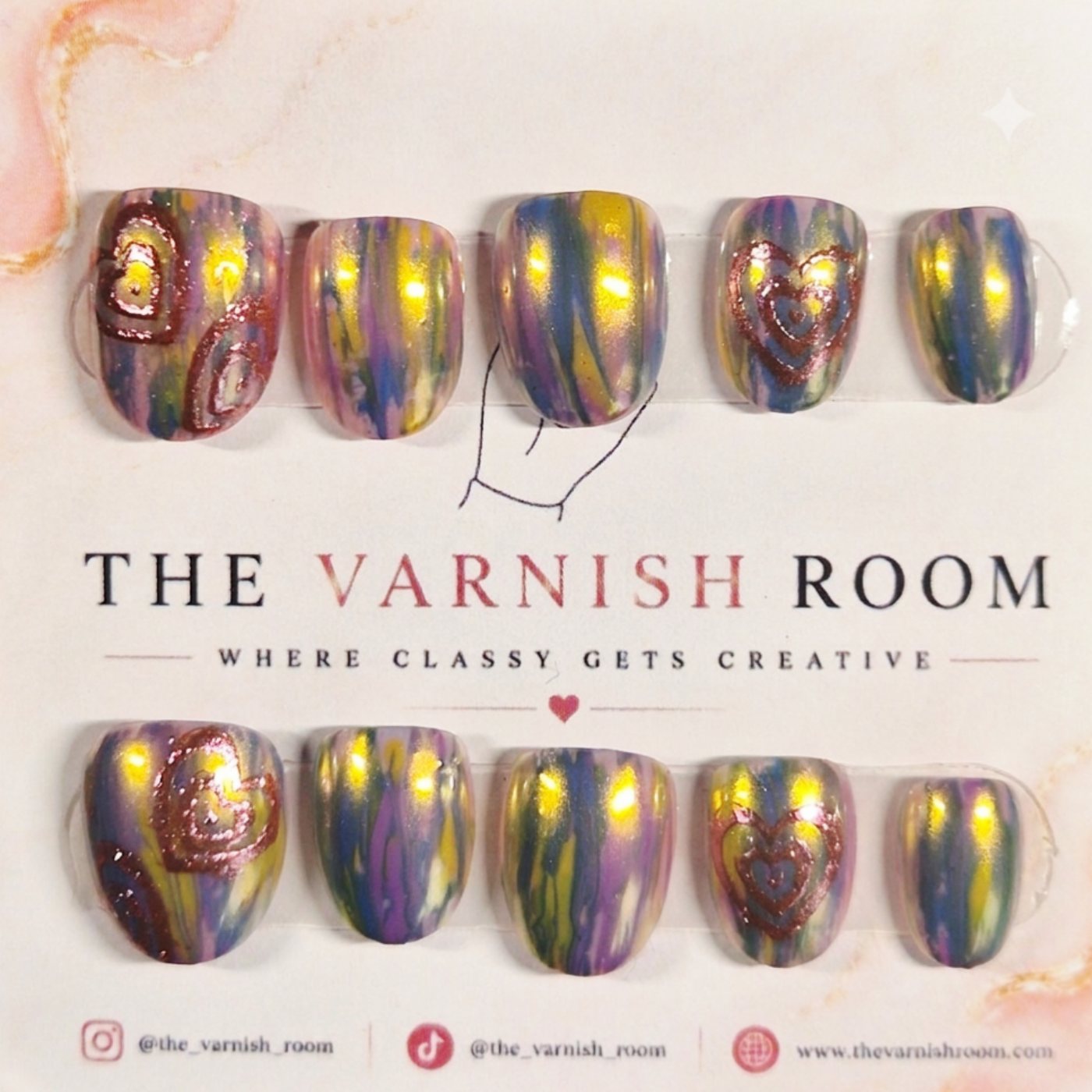 Cosmic Heart Abstract — hand-painted press-on nail set by The Varnish Room