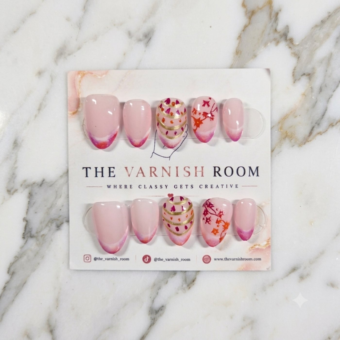 Floral Ombre French Tips — hand-painted press-on nail set by The Varnish Room