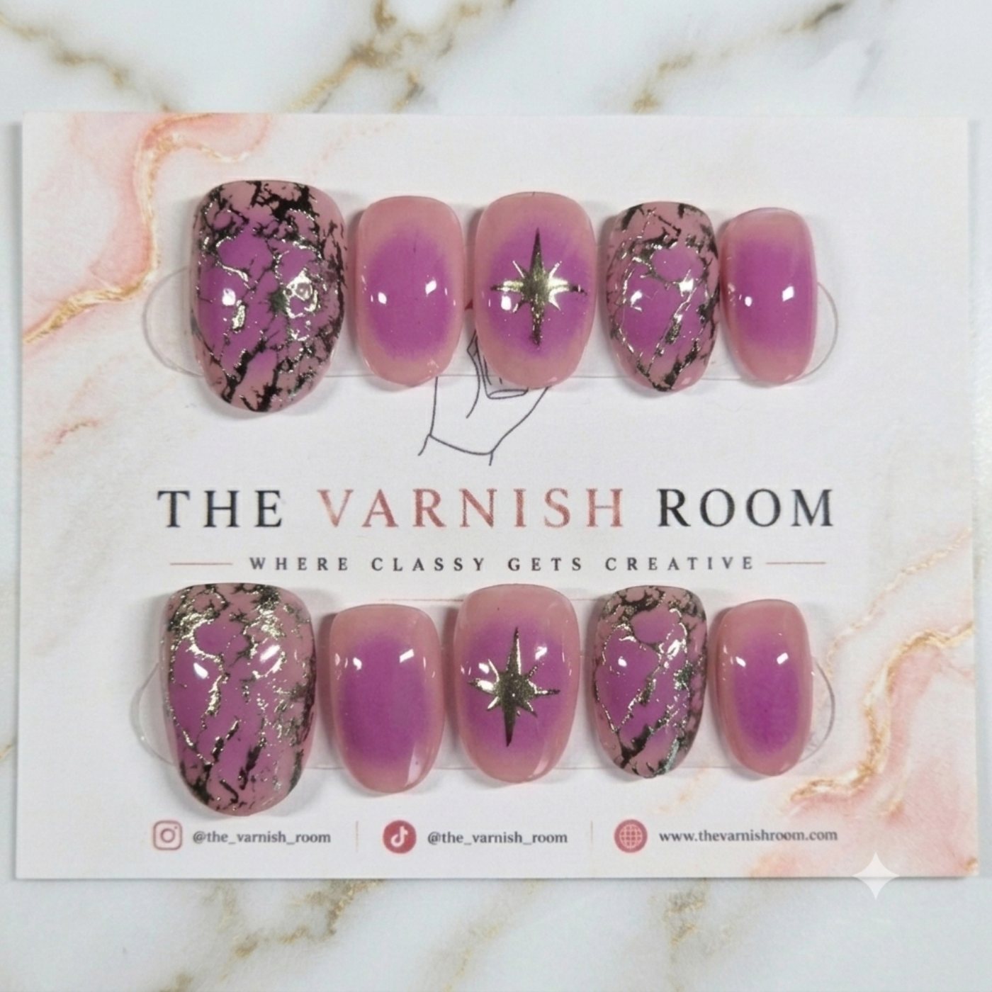 Celestial & Marble Aura — hand-painted press-on nail set by The Varnish Room