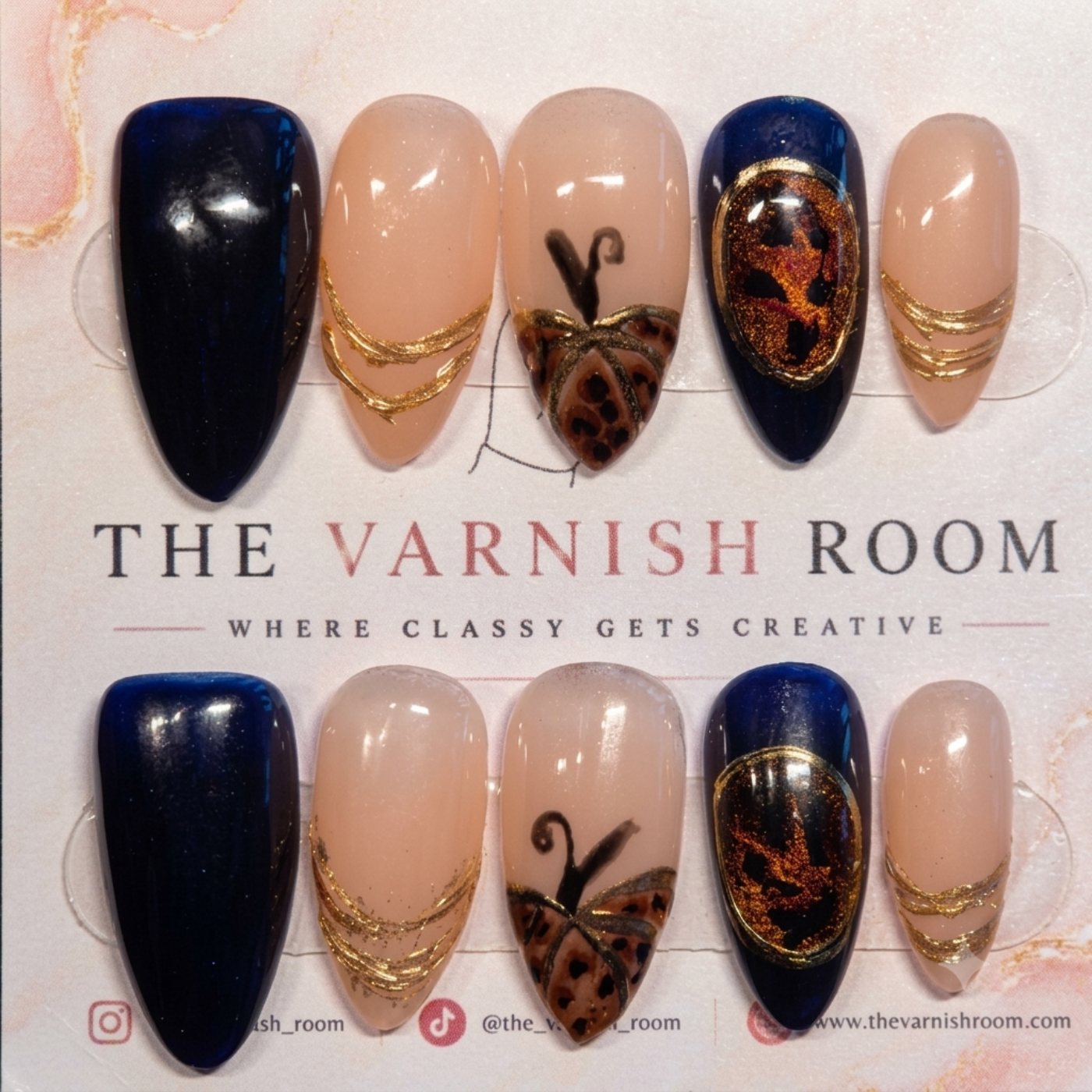 Pumpkin Tortie — hand-painted press-on nail set by The Varnish Room